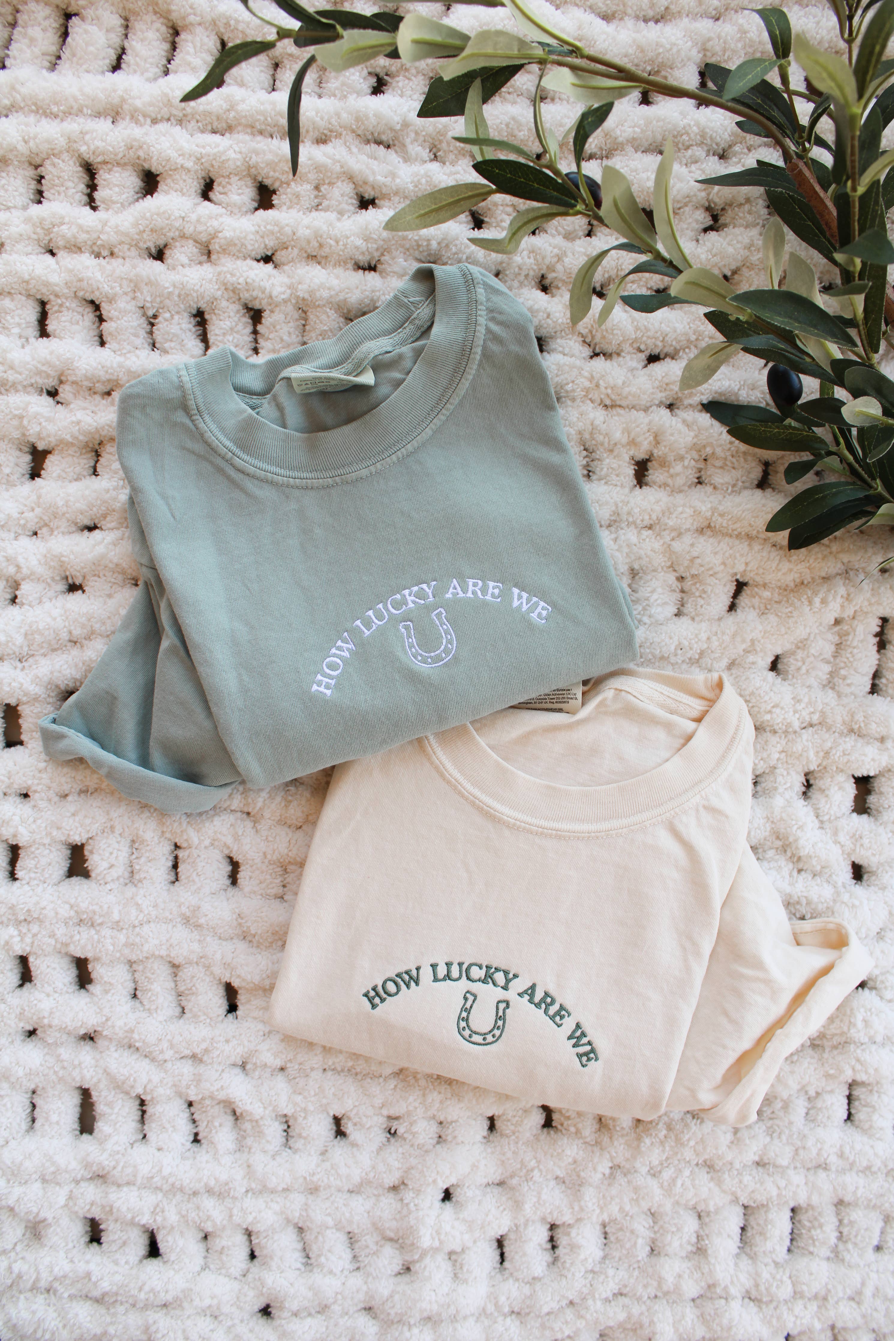 How Lucky Are We Embroidered Tee | IVORY