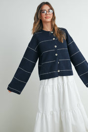 Blair Striped Cardigan | NAVY