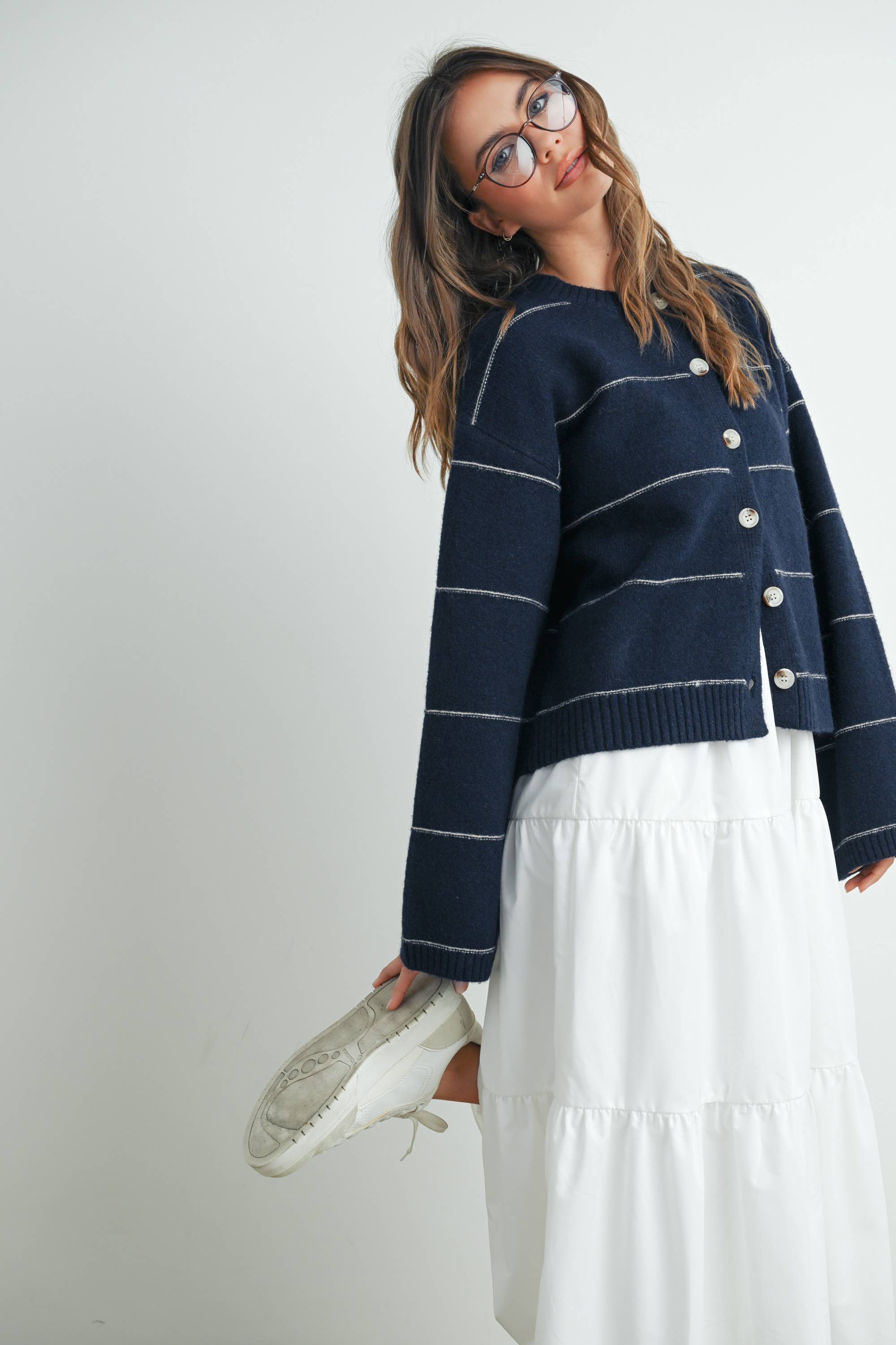 Blair Striped Cardigan | NAVY