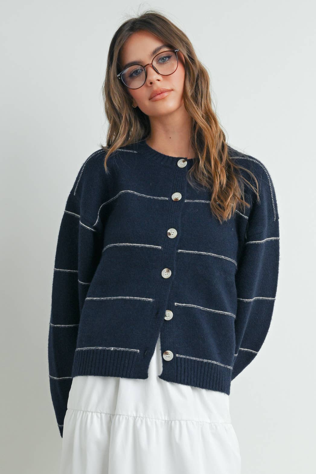 Blair Striped Cardigan | NAVY