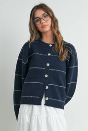 Blair Striped Cardigan | NAVY