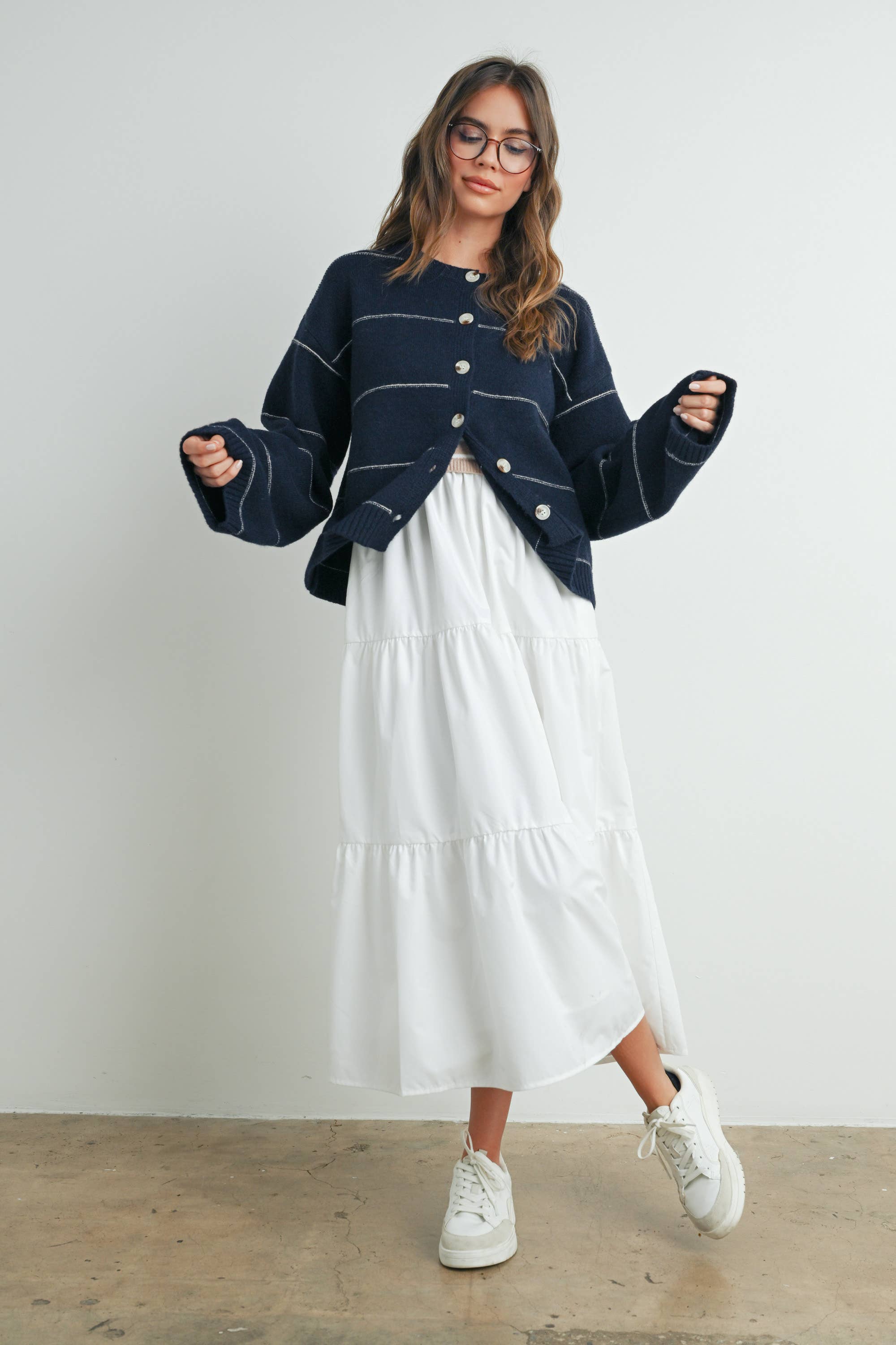 Blair Striped Cardigan | NAVY