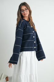 Blair Striped Cardigan | NAVY