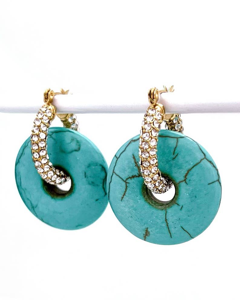 Evelyn Crystal Turquoise Hoops