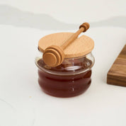 Glass Honey Jar & Dipper With Birch Wood Lid