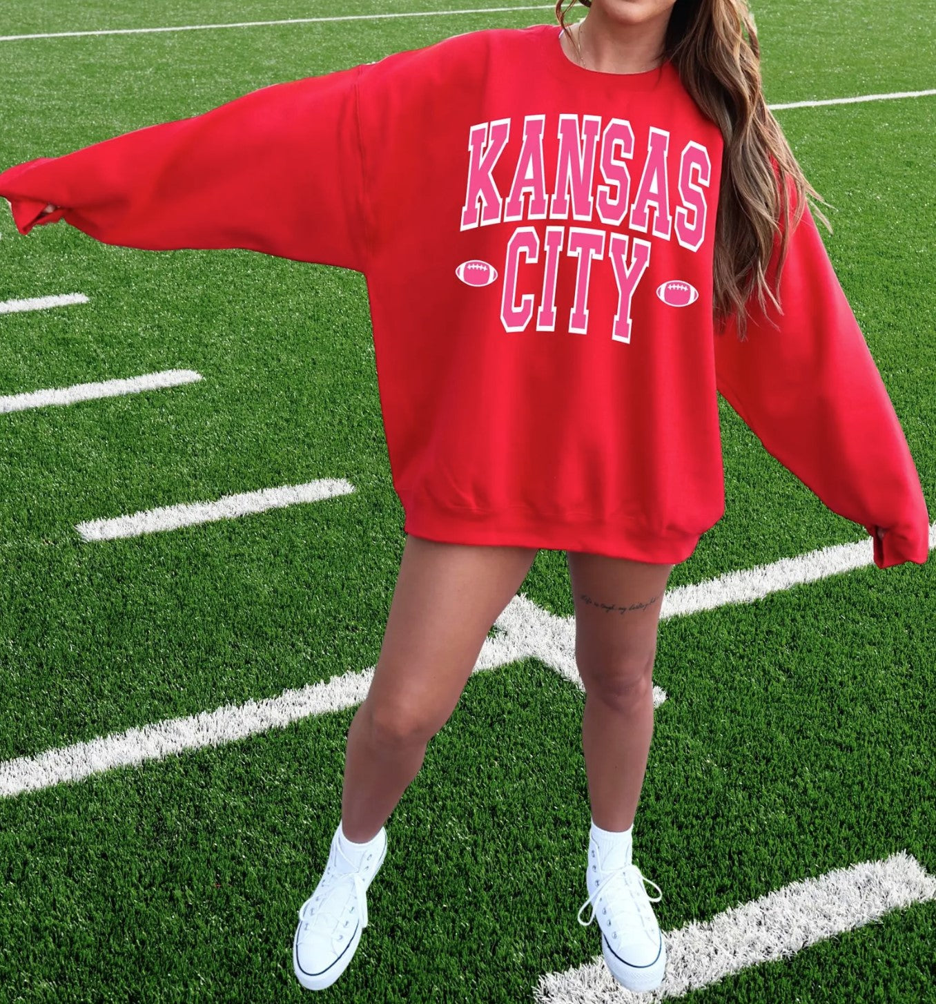 Kansas City Swirly | Red and Pink Crewneck