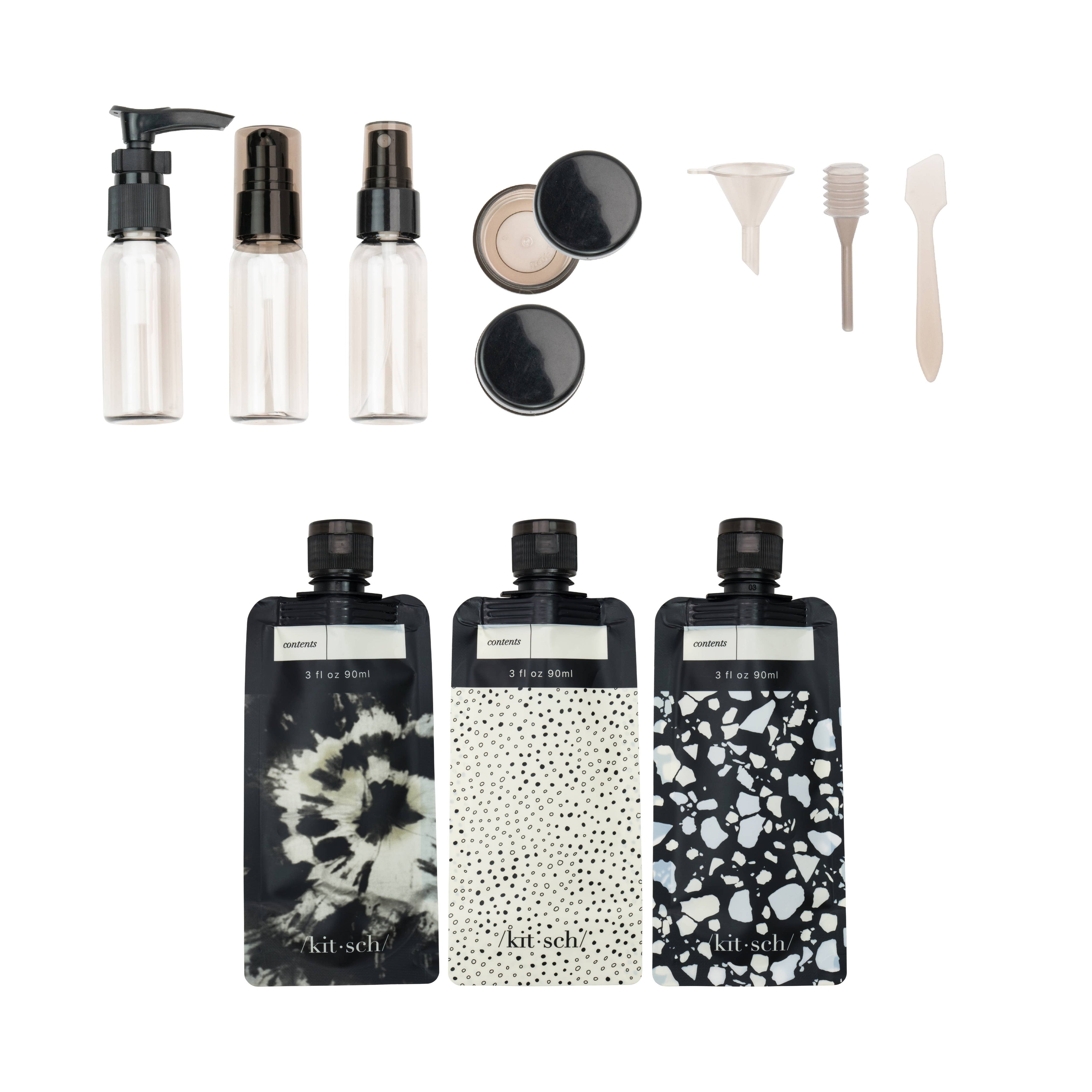 Refillable Ultimate Travel 11pc Set - Black & Ivory