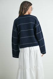 Blair Striped Cardigan | NAVY