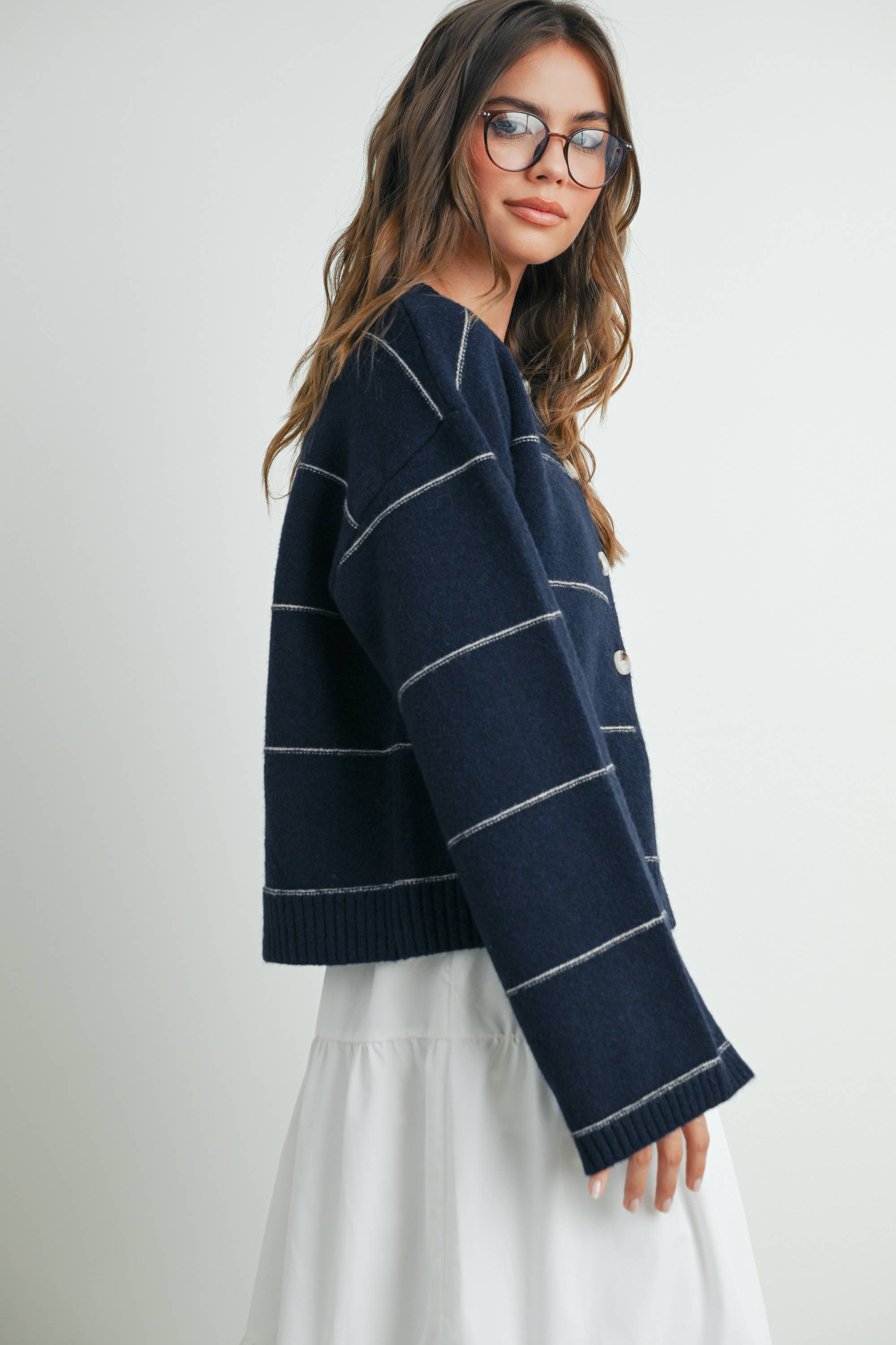 Blair Striped Cardigan | NAVY