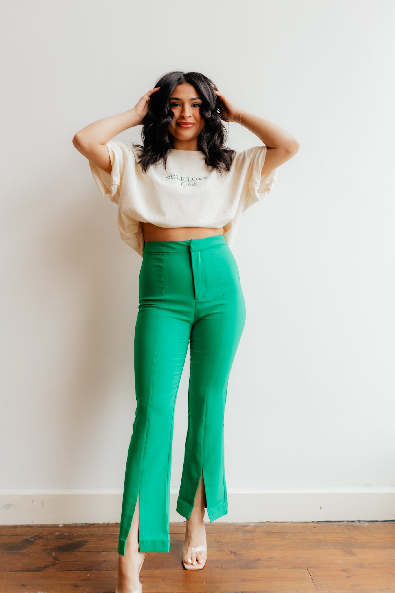 High Waisted Front Split Work Pants